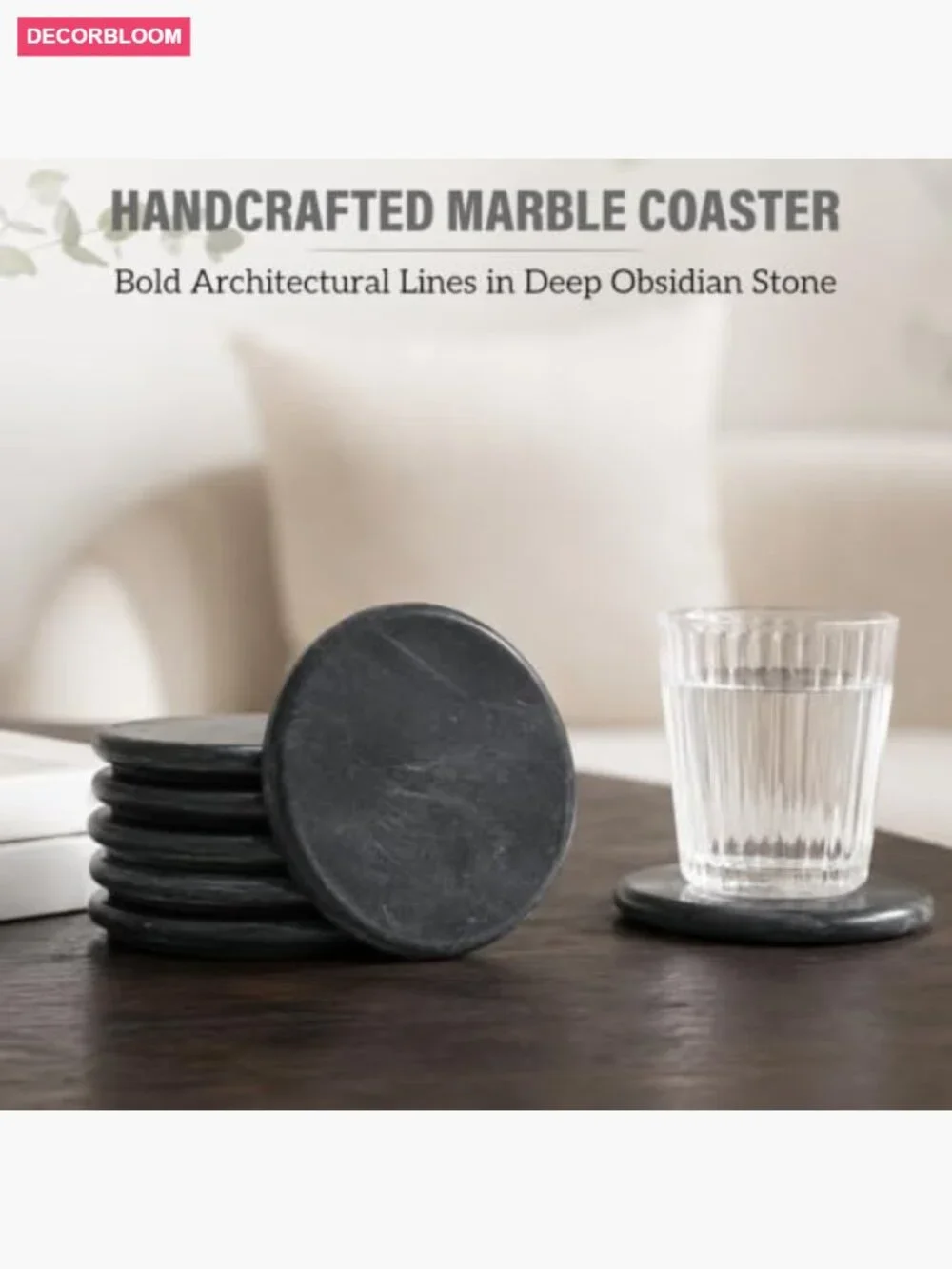 Set of 6 Handcrafted Marble Coasters for Kitchen, Wine Glasses, Mugs & Beer